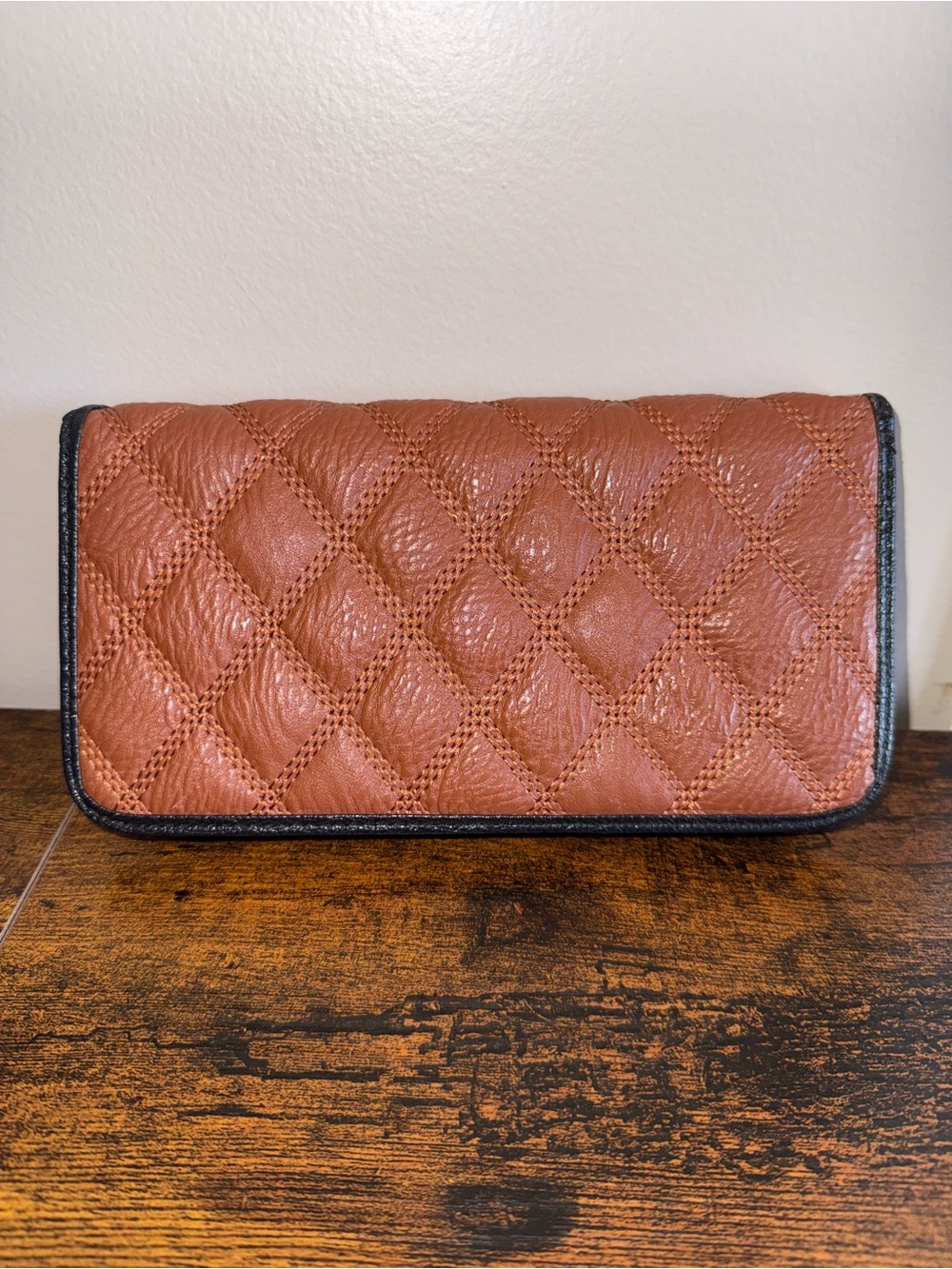 BUNDLE ADD ON Quilted Leather Clutch Wallet in Cognac Brown